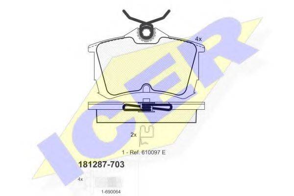 Комплект тормозных колодок, дисковый тормоз ICER 181287-703 Комплект тормозных колодок, дисковый тормоз ICER 181287-703