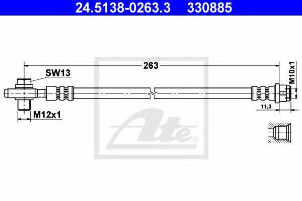 Тормозной шланг ATE 24.5138-0263.3 Тормозной шланг ATE 24.5138-0263.3