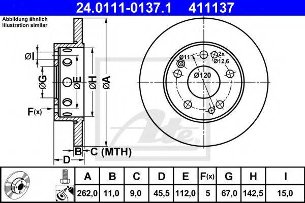 Тормозной диск ATE 24.0111-0137.1 Тормозной диск ATE 24.0111-0137.1