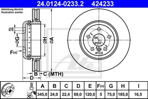 Тормозной диск ATE 24.0124-0233.2 Тормозной диск ATE 24.0124-0233.2