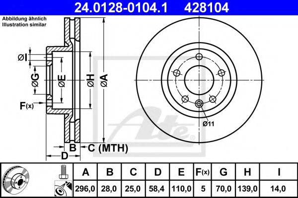 Тормозной диск ATE 24.0128-0104.1 Тормозной диск ATE 24.0128-0104.1