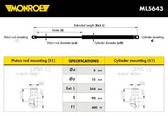 Газовая пружина, капот MONROE ML5643