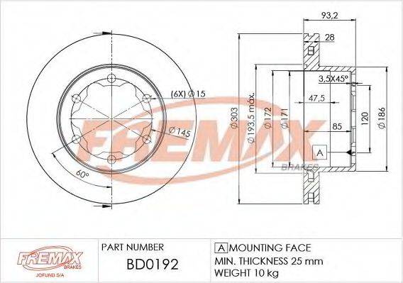 Тормозной диск FREMAX BD-0192 Тормозной диск FREMAX BD-0192