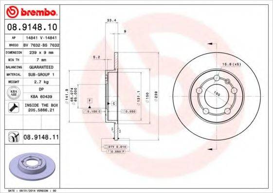 Тормозной диск BREMBO 08.9148.11
