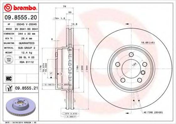 Тормозной диск BREMBO 09.8555.21 Тормозной диск BREMBO 09.8555.21