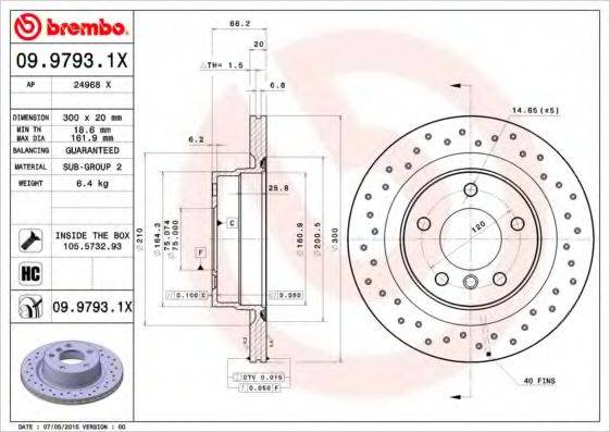 Тормозной диск BREMBO 09.9793.1X Тормозной диск BREMBO 09.9793.1X