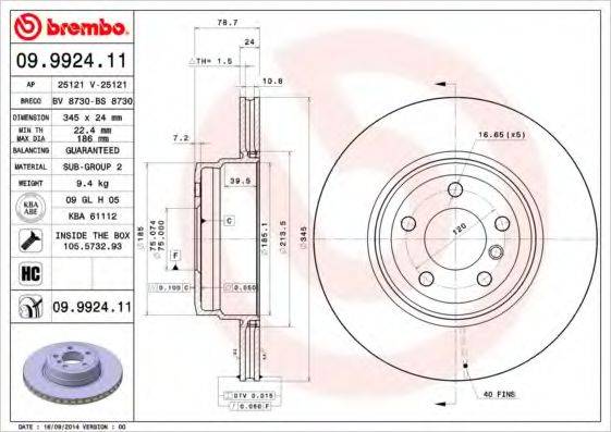 Тормозной диск BREMBO 09.9924.11 Тормозной диск BREMBO 09.9924.11