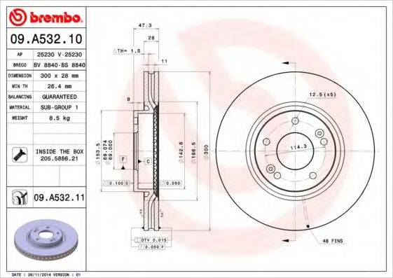 Тормозной диск BREMBO 09.A532.10 Тормозной диск BREMBO 09.A532.10