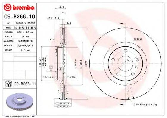 Тормозной диск BREMBO 09.B266.11 Тормозной диск BREMBO 09.B266.11