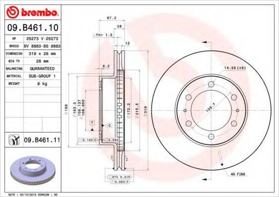Тормозной диск BREMBO 09.B461.11 Тормозной диск BREMBO 09.B461.11