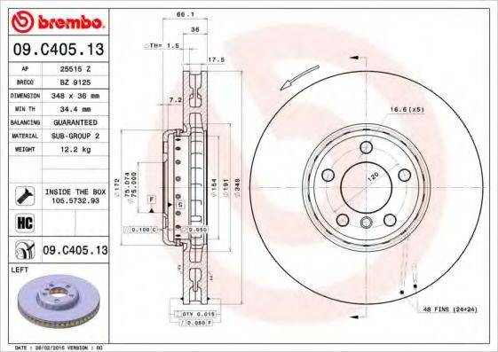Тормозной диск BREMBO 09.C405.13 Тормозной диск BREMBO 09.C405.13
