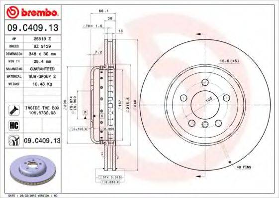 Тормозной диск BREMBO 09.C409.13 Тормозной диск BREMBO 09.C409.13