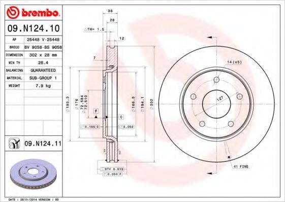 Тормозной диск BREMBO 09.N124.11 Тормозной диск BREMBO 09.N124.11