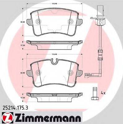 Комплект тормозных колодок, дисковый тормоз ZIMMERMANN 25214.175.3 Комплект тормозных колодок, дисковый тормоз ZIMMERMANN 25214.175.3