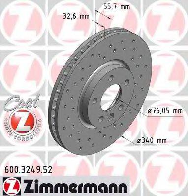Тормозной диск ZIMMERMANN 600.3249.52 Тормозной диск ZIMMERMANN 600.3249.52