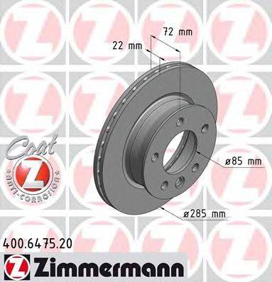 Тормозной диск ZIMMERMANN 400.6475.20 Тормозной диск ZIMMERMANN 400.6475.20