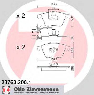 Комплект тормозных колодок, дисковый тормоз ZIMMERMANN 23763.200.1 Комплект тормозных колодок, дисковый тормоз ZIMMERMANN 23763.200.1