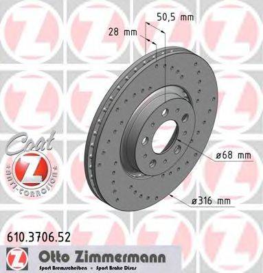 Тормозной диск ZIMMERMANN 610.3706.52 Тормозной диск ZIMMERMANN 610.3706.52