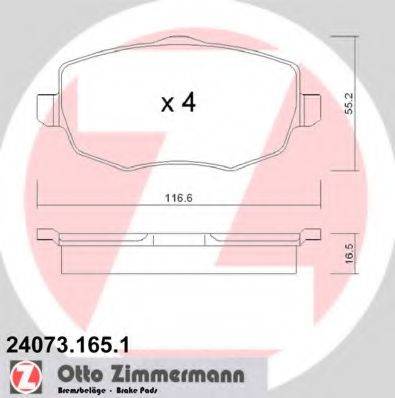 Комплект тормозных колодок, дисковый тормоз ZIMMERMANN 24073.165.1 Комплект тормозных колодок, дисковый тормоз ZIMMERMANN 24073.165.1