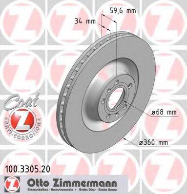 Тормозной диск ZIMMERMANN 100.3305.20 Тормозной диск ZIMMERMANN 100.3305.20