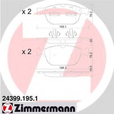 Комплект тормозных колодок, дисковый тормоз ZIMMERMANN 24399.195.1 Комплект тормозных колодок, дисковый тормоз ZIMMERMANN 24399.195.1