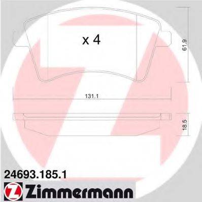 Комплект тормозных колодок, дисковый тормоз ZIMMERMANN 24693.185.1 Комплект тормозных колодок, дисковый тормоз ZIMMERMANN 24693.185.1