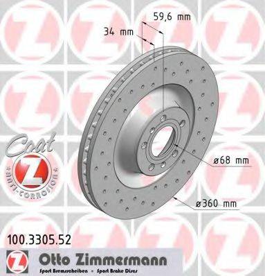 Тормозной диск ZIMMERMANN 100.3305.52 Тормозной диск ZIMMERMANN 100.3305.52