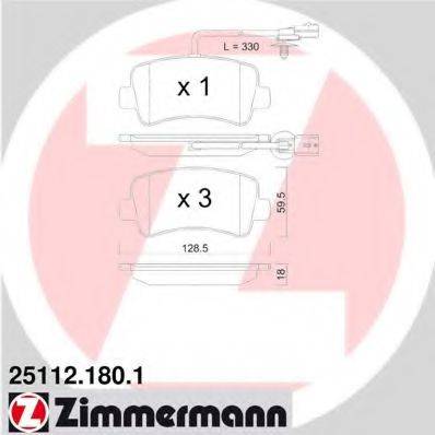 Комплект тормозных колодок, дисковый тормоз ZIMMERMANN 25112.180.1 Комплект тормозных колодок, дисковый тормоз ZIMMERMANN 25112.180.1