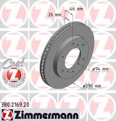Тормозной диск ZIMMERMANN 380.2169.20 Тормозной диск ZIMMERMANN 380.2169.20