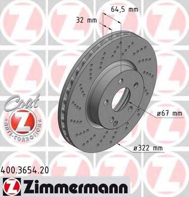 Тормозной диск ZIMMERMANN 400.3654.20 Тормозной диск ZIMMERMANN 400.3654.20